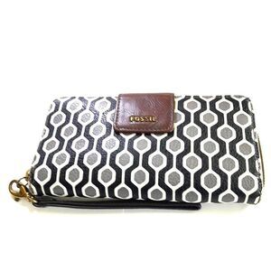 Women’s Fossil Wallet brown Large Leather Zipper Closure Wristlet